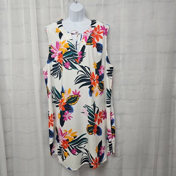 Old Navy Dress Tropical Floral Hawaiian Sleeveless White Orange 2XL - Picture 2 of 10